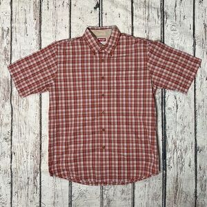 Wrangler Cowboy Rockabilly Wrinkle Resist Plaid Short Sleeve Mens Button Down